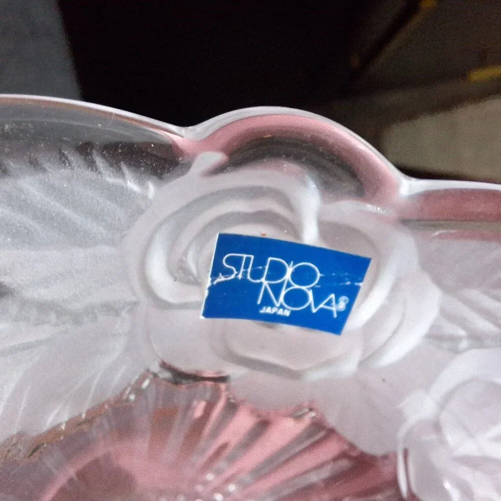Studio Nova‎ Japan Etched Crystal Pair Floral Vase Set Of 2 Matching Vintage